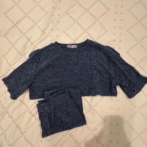 Navy Textured Knit Top and Shorts Set